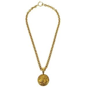 Chanel Medallion Gold Chain Pendant Necklace 94P 154863